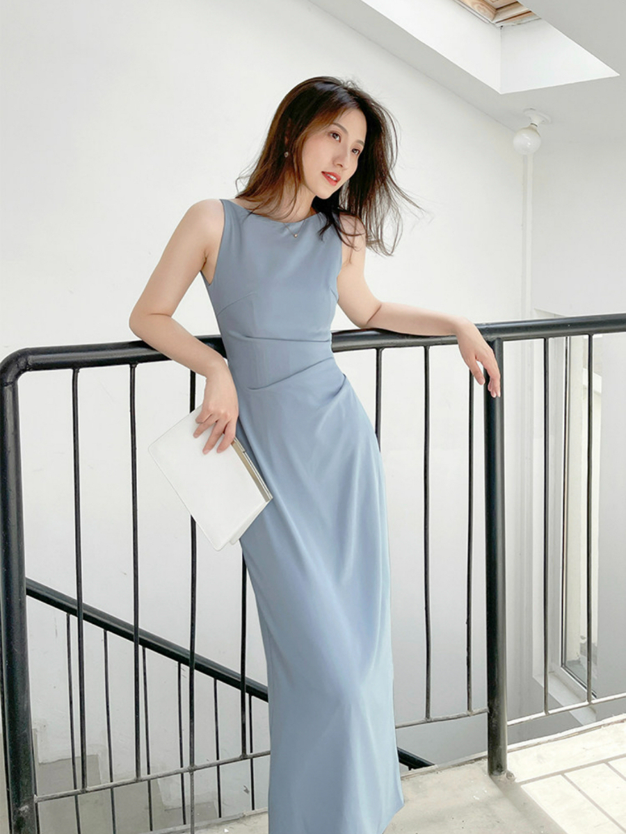 Audrea Bateau Neck Sleeveless Dress-The Black Bow-