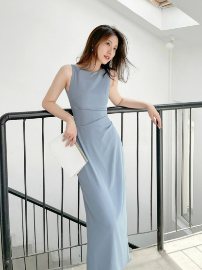 Audrea Bateau Neck Sleeveless Dress-The Black Bow-