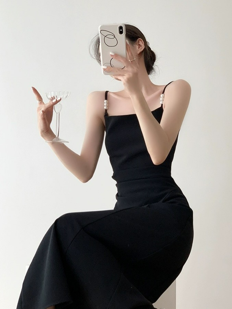 Nabila Pearl Embellished Cami Maxi Dress-The Black Bow-