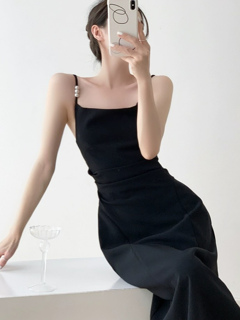 Nabila Pearl Embellished Cami Maxi Dress-The Black Bow-
