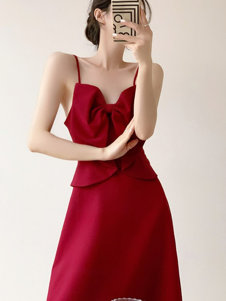 Nohemy Front Bow Flowy A-Line Midi Dress -The Black Bow-