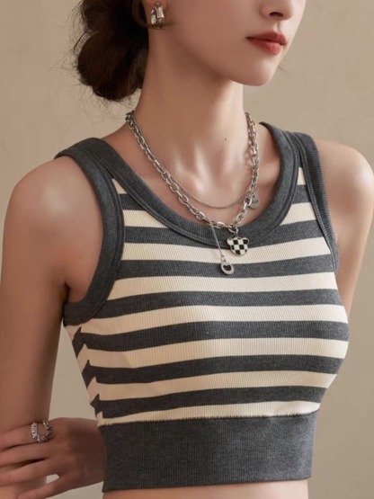 Qana Stripe Padded Knit Crop Top