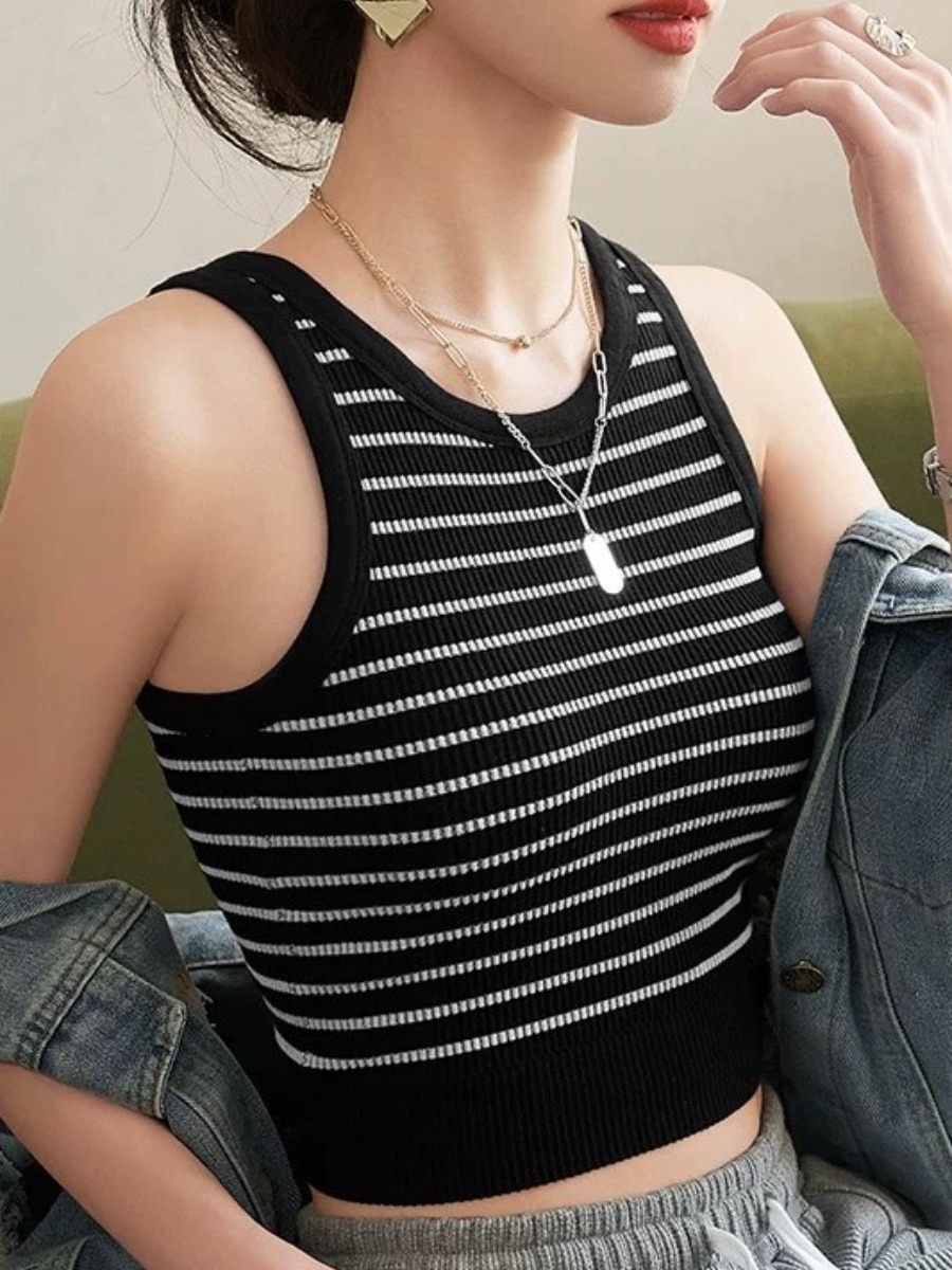 Qana Stripe Padded Knit Crop Top