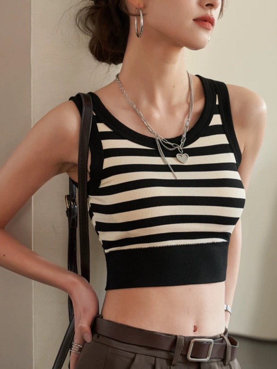 Qana Stripe Padded Knit Crop Top