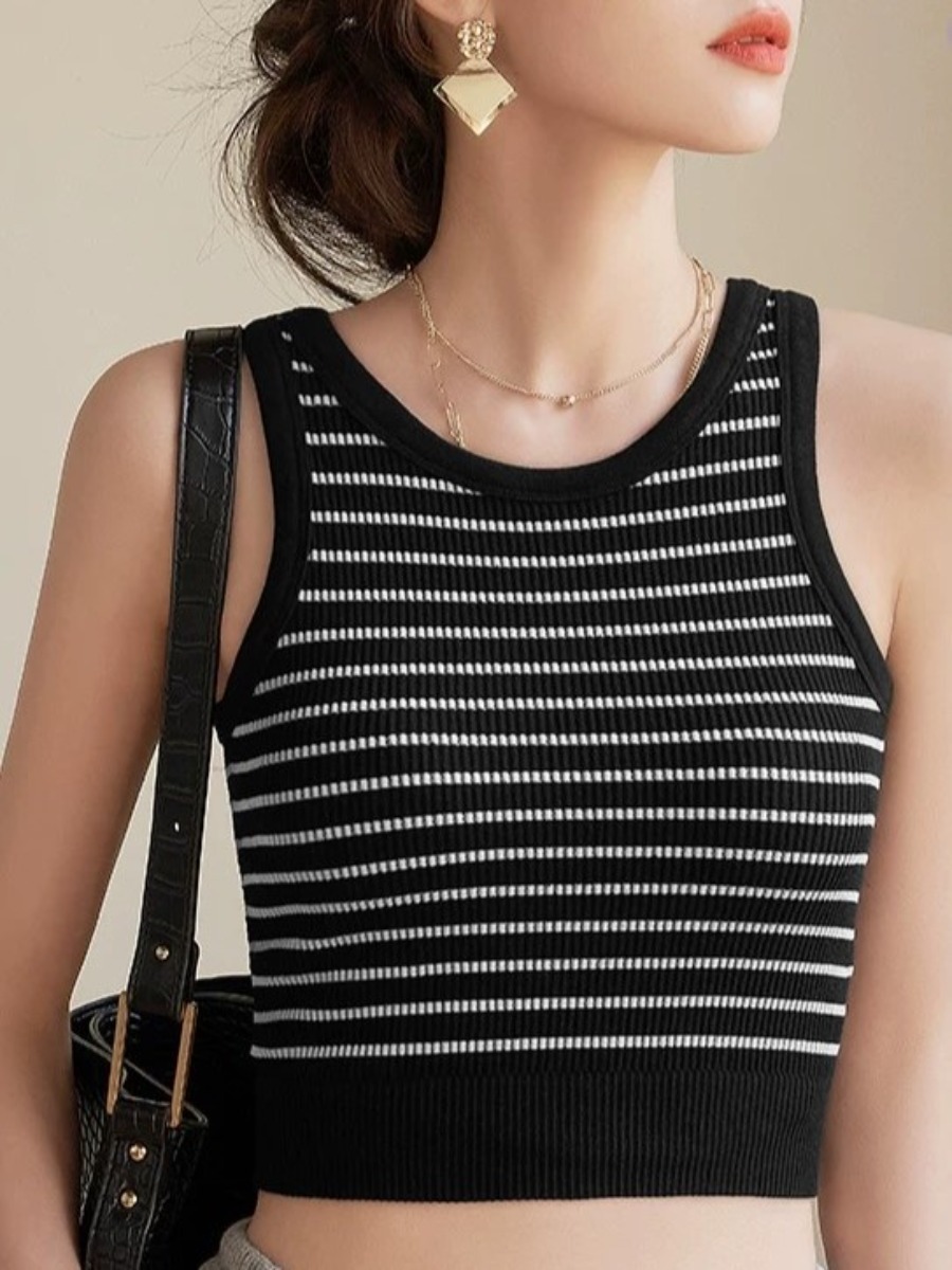 Qana Stripe Padded Knit Crop Top