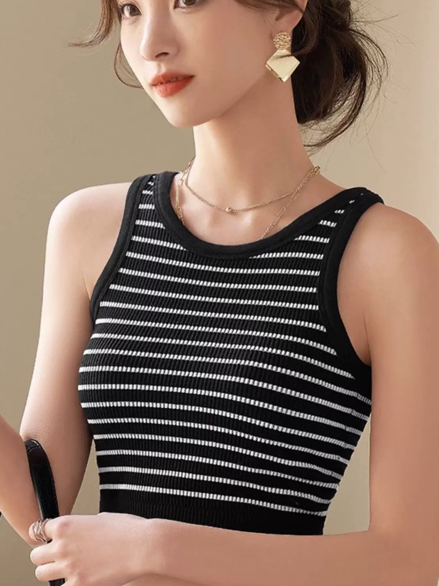 Qana Stripe Padded Knit Crop Top