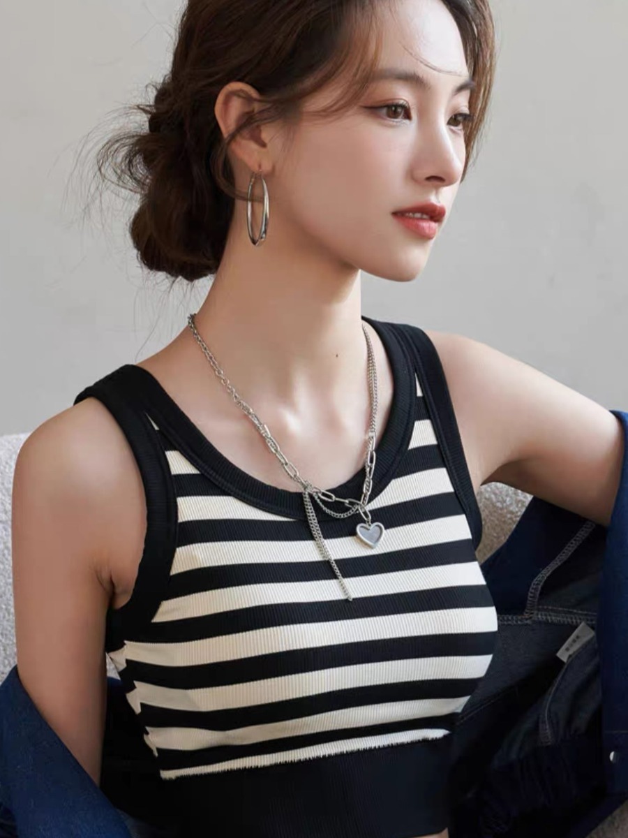 Qana Stripe Padded Knit Crop Top