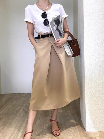 Cathrynna English High Waisted A-Line Skirt (With Belt)-The Black Bow-