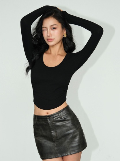 Marle Round Neck Long Sleeve Top-The Black Bow-
