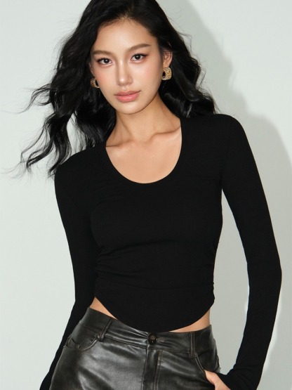 Marle Round Neck Long Sleeve Top-The Black Bow-