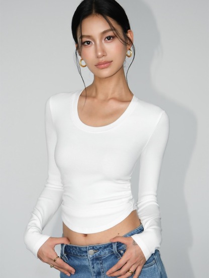 Marle Round Neck Long Sleeve Top-The Black Bow-