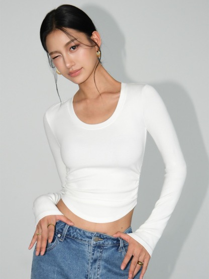 Marle Round Neck Long Sleeve Top-The Black Bow-