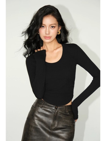 Marle Round Neck Long Sleeve Top-The Black Bow-