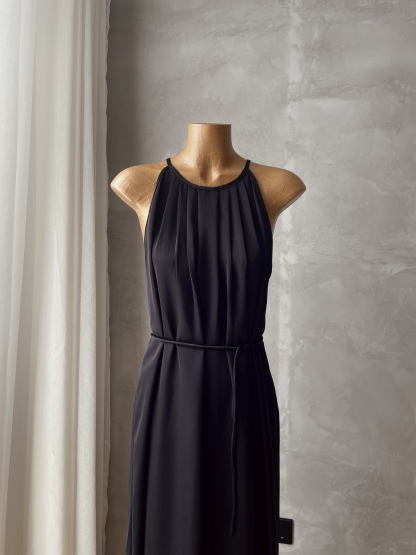 Gervaise Halter Neck Pleated Maxi Dress (Discounted-Free Size)-The Black Bow-