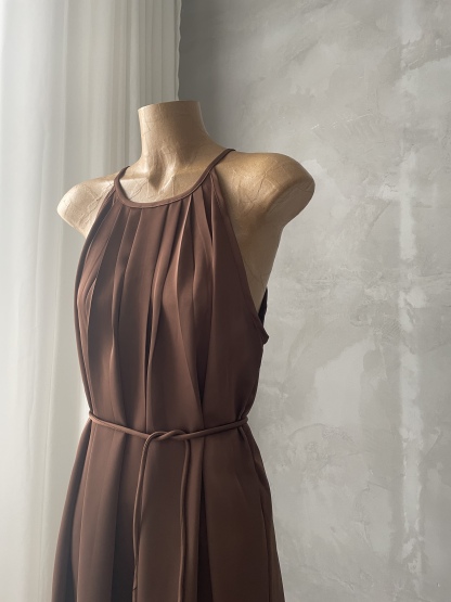 Gervaise Halter Neck Pleated Maxi Dress (Discounted-Free Size)-The Black Bow-