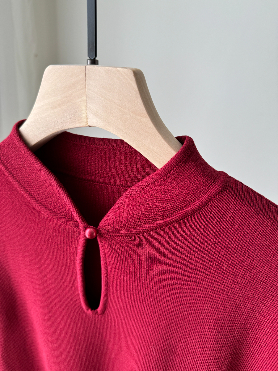 Yi Zhi Oriental Collar Knit Top-The Black Bow-