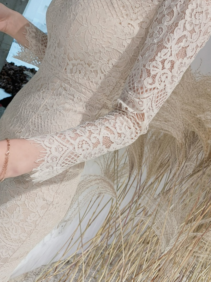 Everly Mesh Shoulder Lacey Bodycon Dress (Discounted-S Size)-The Black Bow-