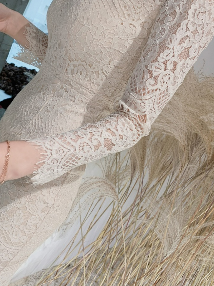 Everly Mesh Shoulder Lacey Bodycon Dress (Discounted-S Size)-The Black Bow-