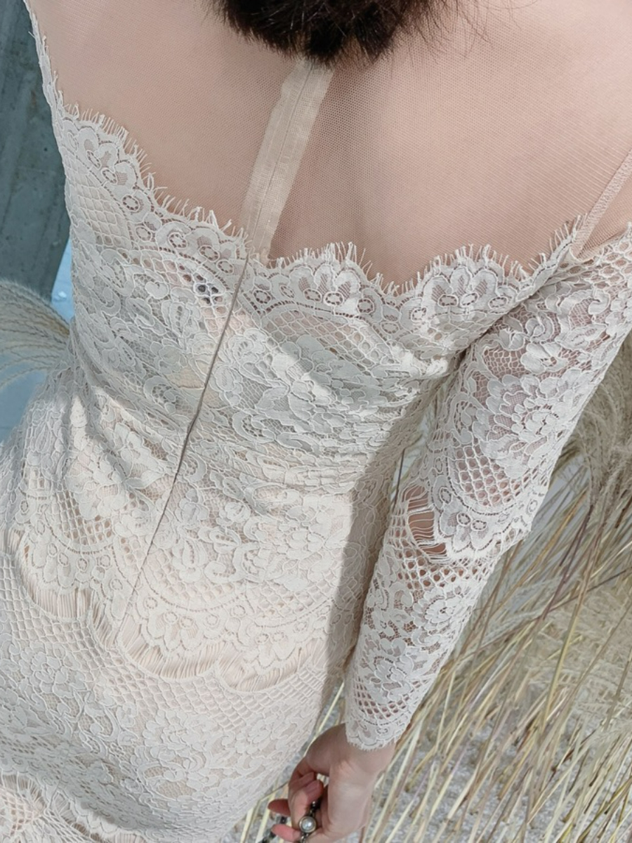 Everly Mesh Shoulder Lacey Bodycon Dress (Discounted-S Size)-The Black Bow-