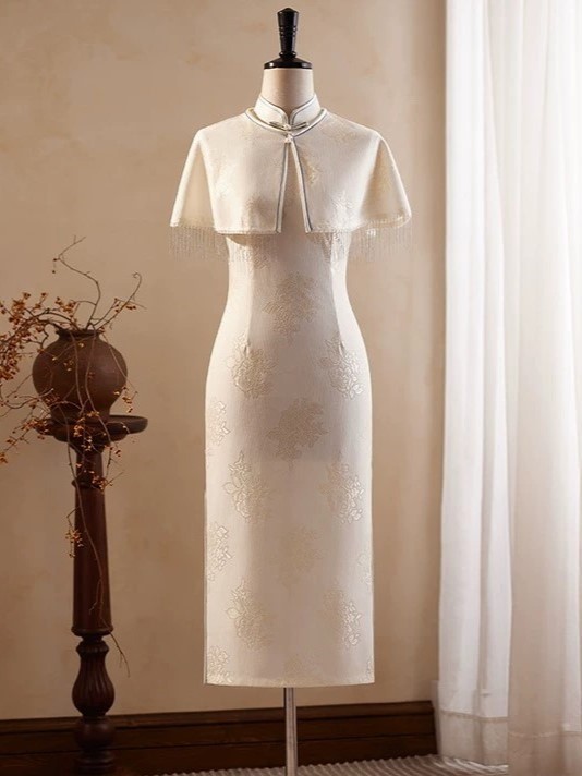 Ya Bing Lacey Cheongsam with Cape-The Black Bow-