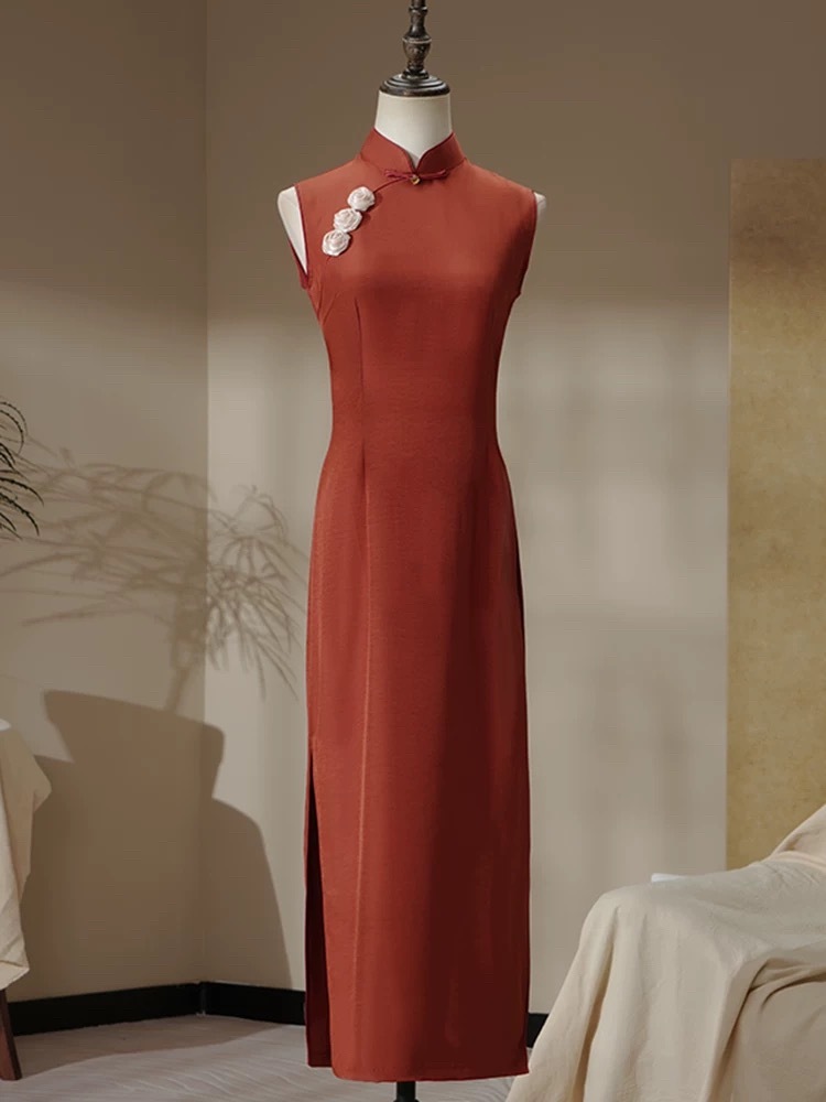 Ya Hong Sleeveless Cheongsam-The Black Bow-