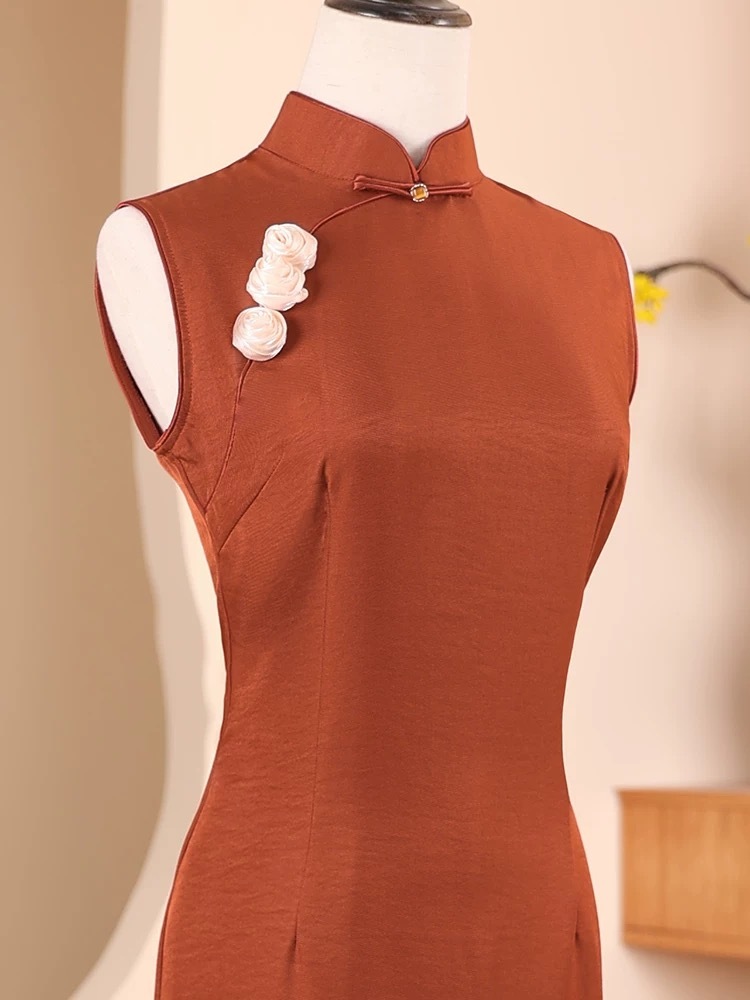 Ya Hong Sleeveless Cheongsam-The Black Bow-