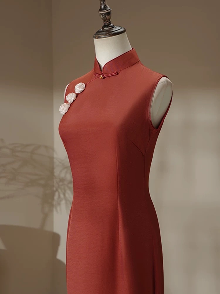 Ya Hong Sleeveless Cheongsam-The Black Bow-