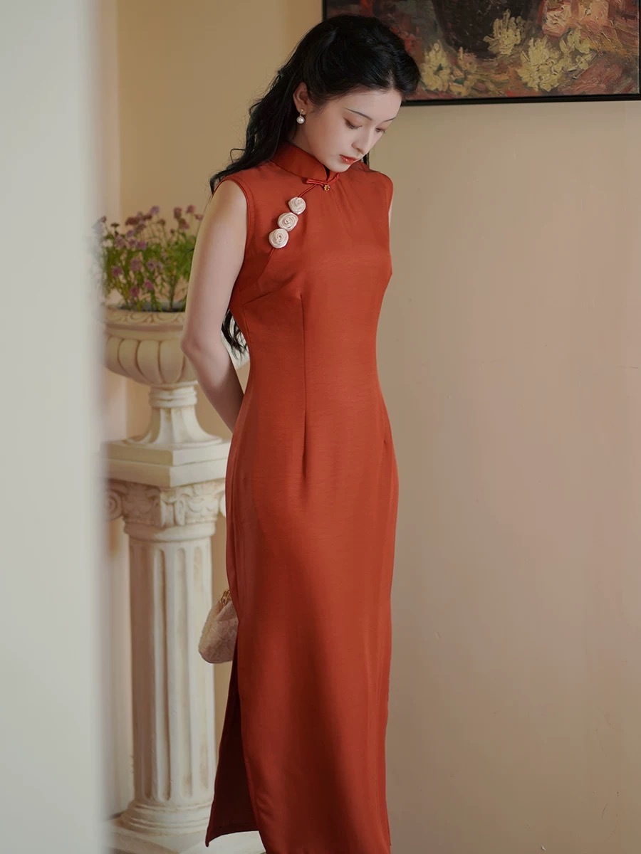 Ya Hong Sleeveless Cheongsam-The Black Bow-