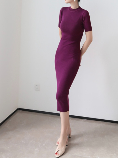 Janal Classic Short Sleeve Bodycon Knit Dress-The Black Bow-
