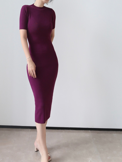 Janal Classic Short Sleeve Bodycon Knit Dress-The Black Bow-