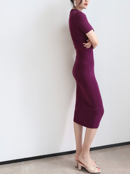 Janal Classic Short Sleeve Bodycon Knit Dress-The Black Bow-