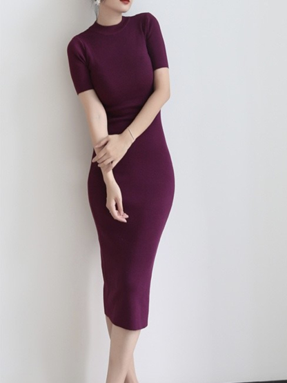 Janal Classic Short Sleeve Bodycon Knit Dress-The Black Bow-