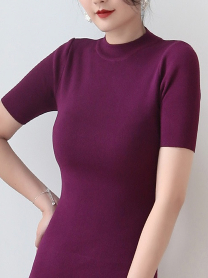 Janal Classic Short Sleeve Bodycon Knit Dress-The Black Bow-