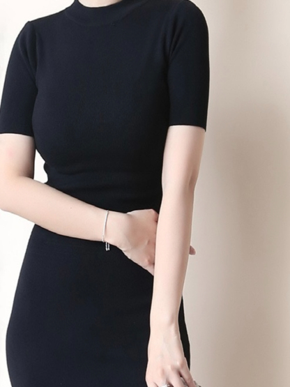 Janal Classic Short Sleeve Bodycon Knit Dress-The Black Bow-