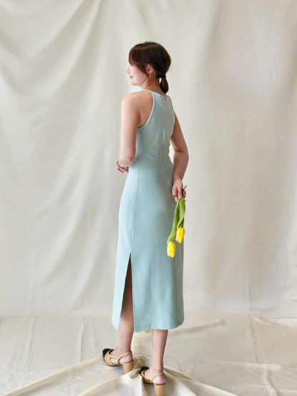 Xantho Bateau Neck Side Slit Dress-The Black Bow-