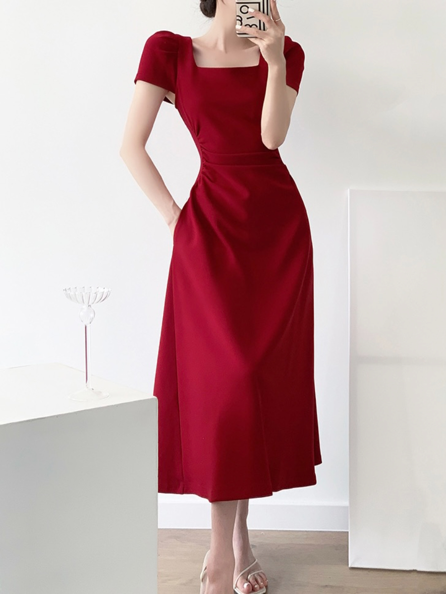 Jazzo Square Neck Tea Length Dress-The Black Bow-