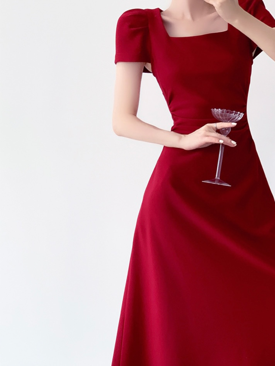 Jazzo Square Neck Tea Length Dress-The Black Bow-