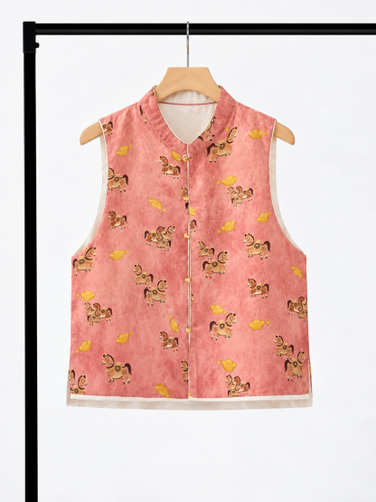 Yan Mang Reversible Phoenix-Embroidered Silk Oriental Vest
