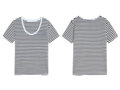 Minz Clean Fit U-Neck Striped Tee (Discounted-L size)-The Black Bow-