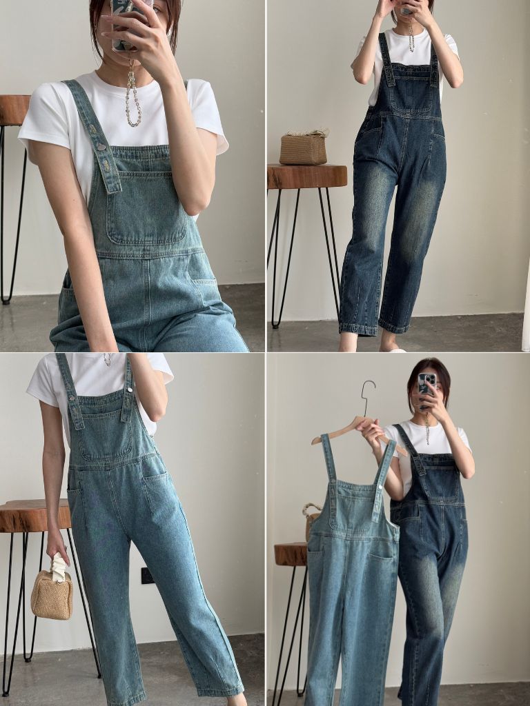 American Denim Dungaree Pants & Pezy Basic Tee-The Black Bow-