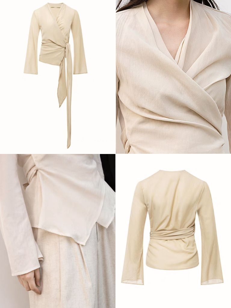 Koral Trumpet Sleeve Front Wrap Top-The Black Bow-