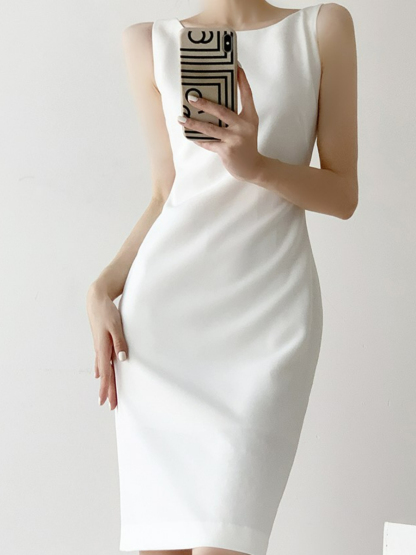 Morag Little Square Neck Pencil Dress-The Black Bow-