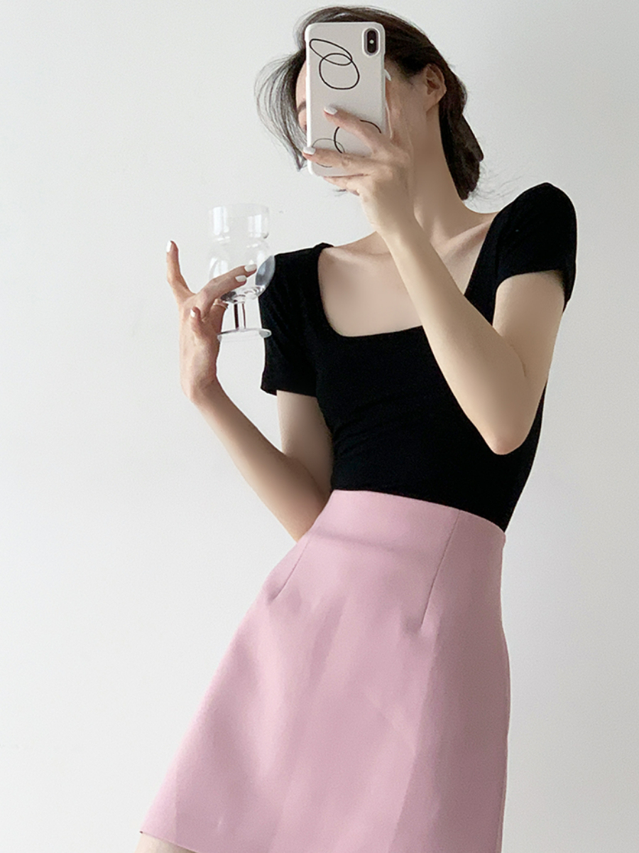 Mirabelle Square Neck Cotton Basic Tee-The Black Bow-