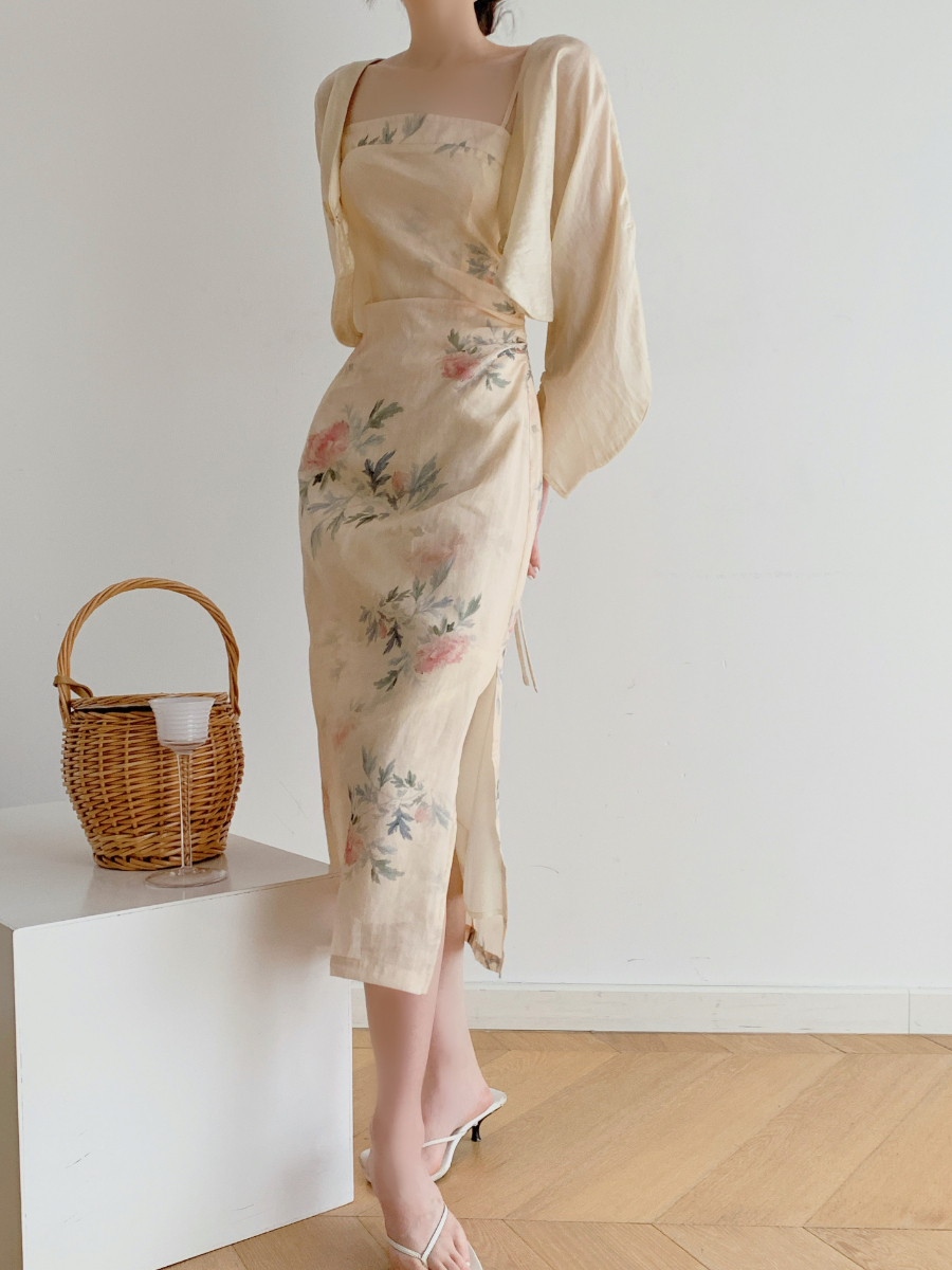 Lan Ruo Floral Print Oriental Cami Dress-The Black Bow-