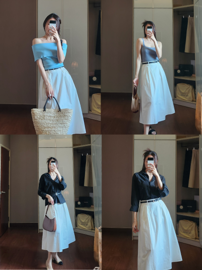 Hadriene Belted Cotton Skirt (Discounted-S, M, L size)-The Black Bow-