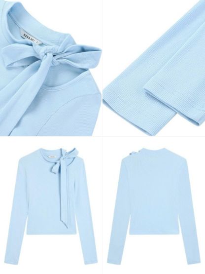 Betty Neck Tie Long Sleeve Top-The Black Bow-
