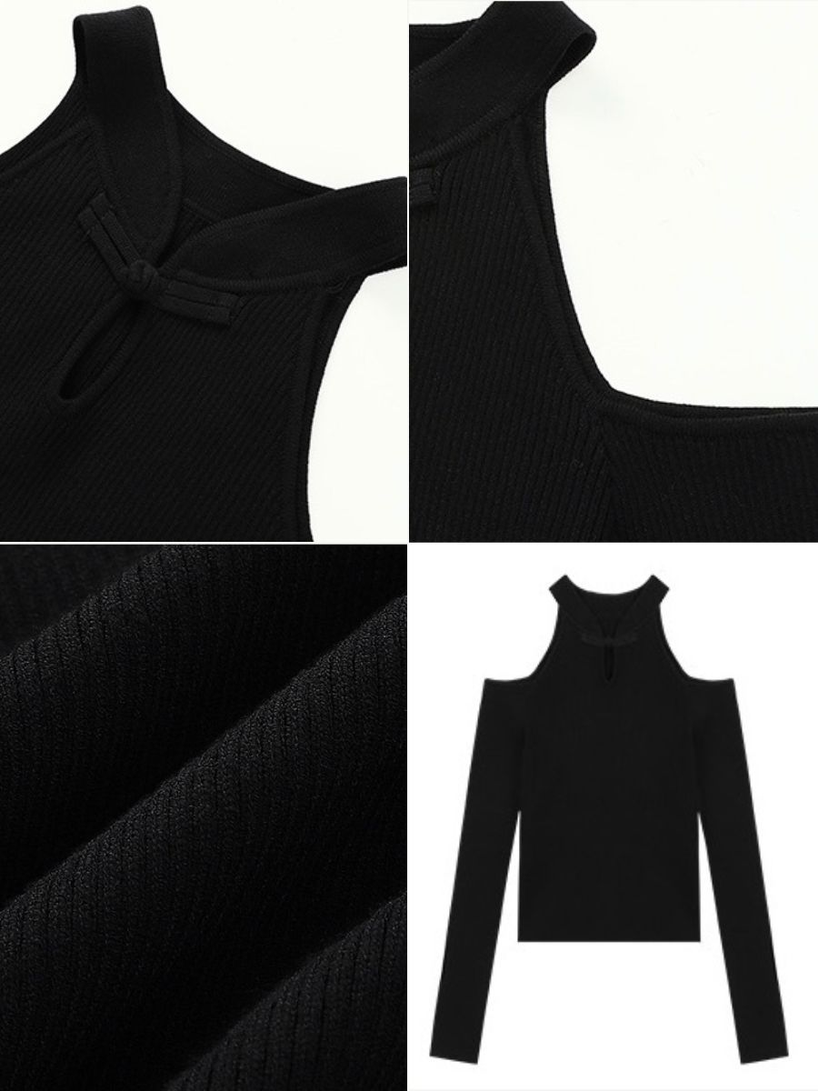 Bing Er Cold Shoulder Knit Top-The Black Bow-