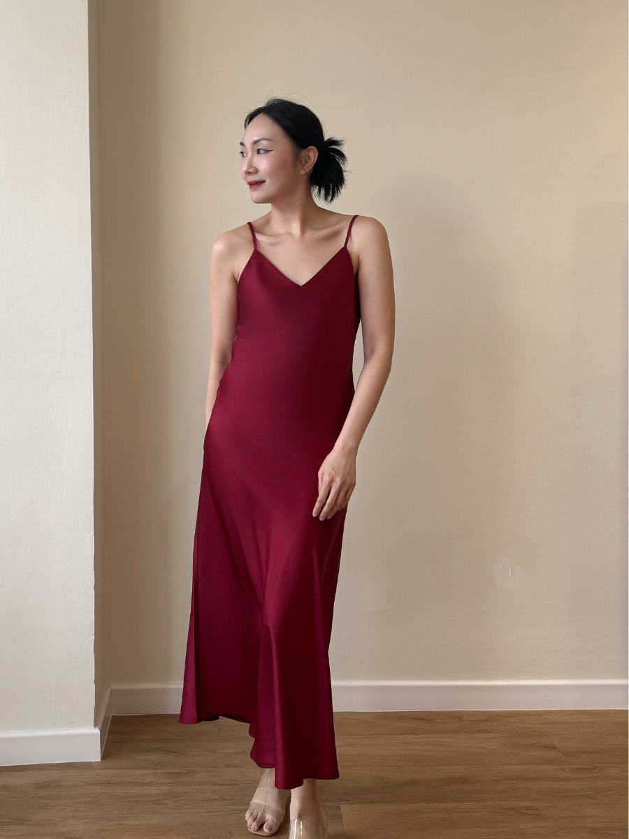 Felicie V-Neck Satin Cami Dress