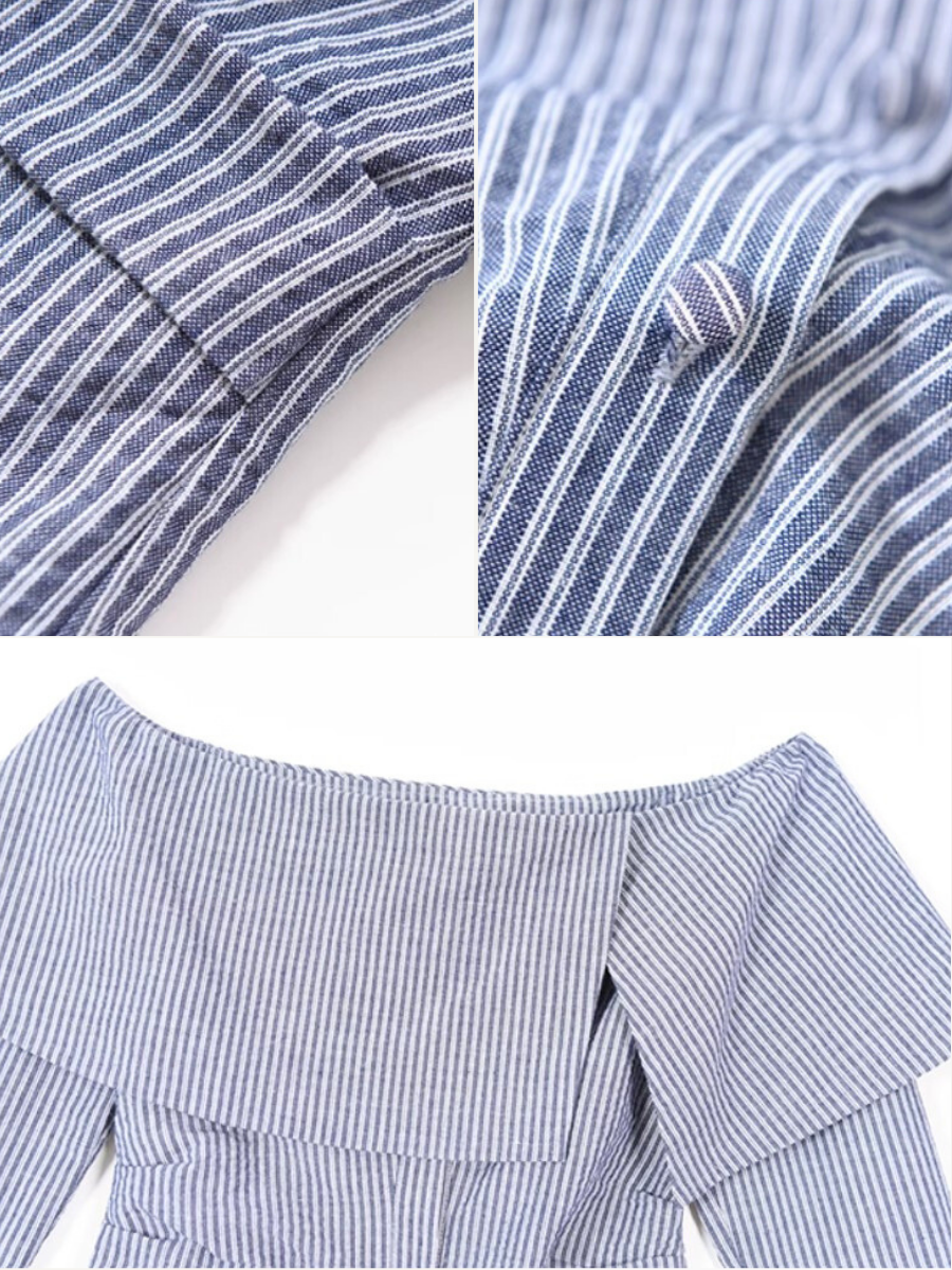 Xenobia Off Shoulder Stripe Cotton Shirt