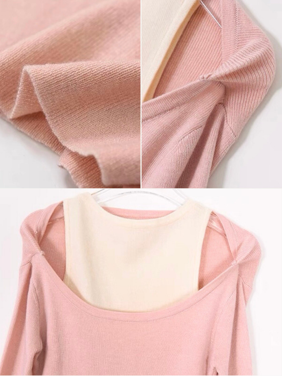 Xenay Colour Binding Fake Two Piece Knit Top